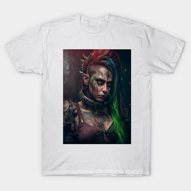 Tattooed sexy cyberpunk woman T-Shirt by DigiArtsSpace